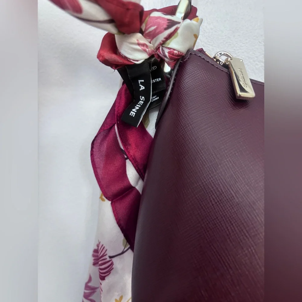 Kate Spade Burgundy Saffino leather shoulder bag w La Siene scarf and bag strap - Picture 3 of 6